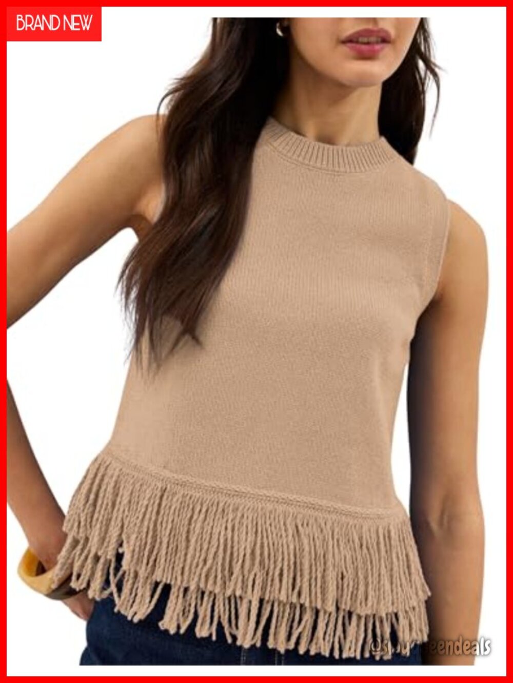 Sleeveless Fringed Hem Knit Vest Boho Summer Tank Top
